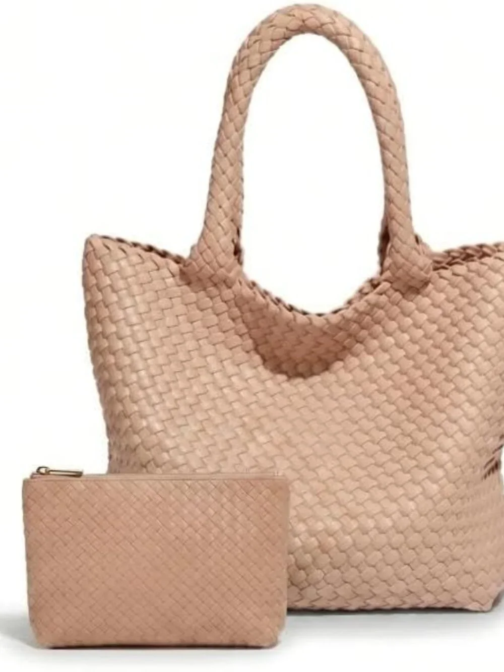Woven Tote Bag for women,Vegan Leather Woven Satchel Handbag,Shoulder bag with P - Picture 4 of 8